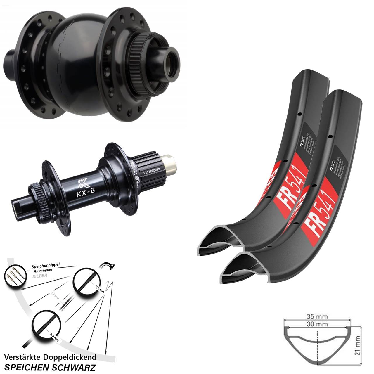 Laufradsatz 27,5 Zoll DT Swiss FR 541 KX-B SON 28 Shimano Micro Spline 15x110 12x148