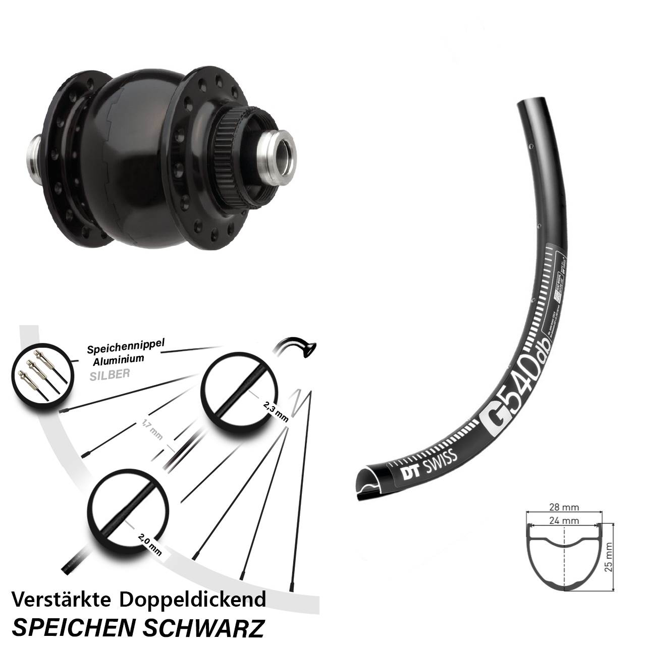 SON delux DT Swiss G 540 28-29 Zoll Disc Vorderrad mit Nabendynamo 12x100