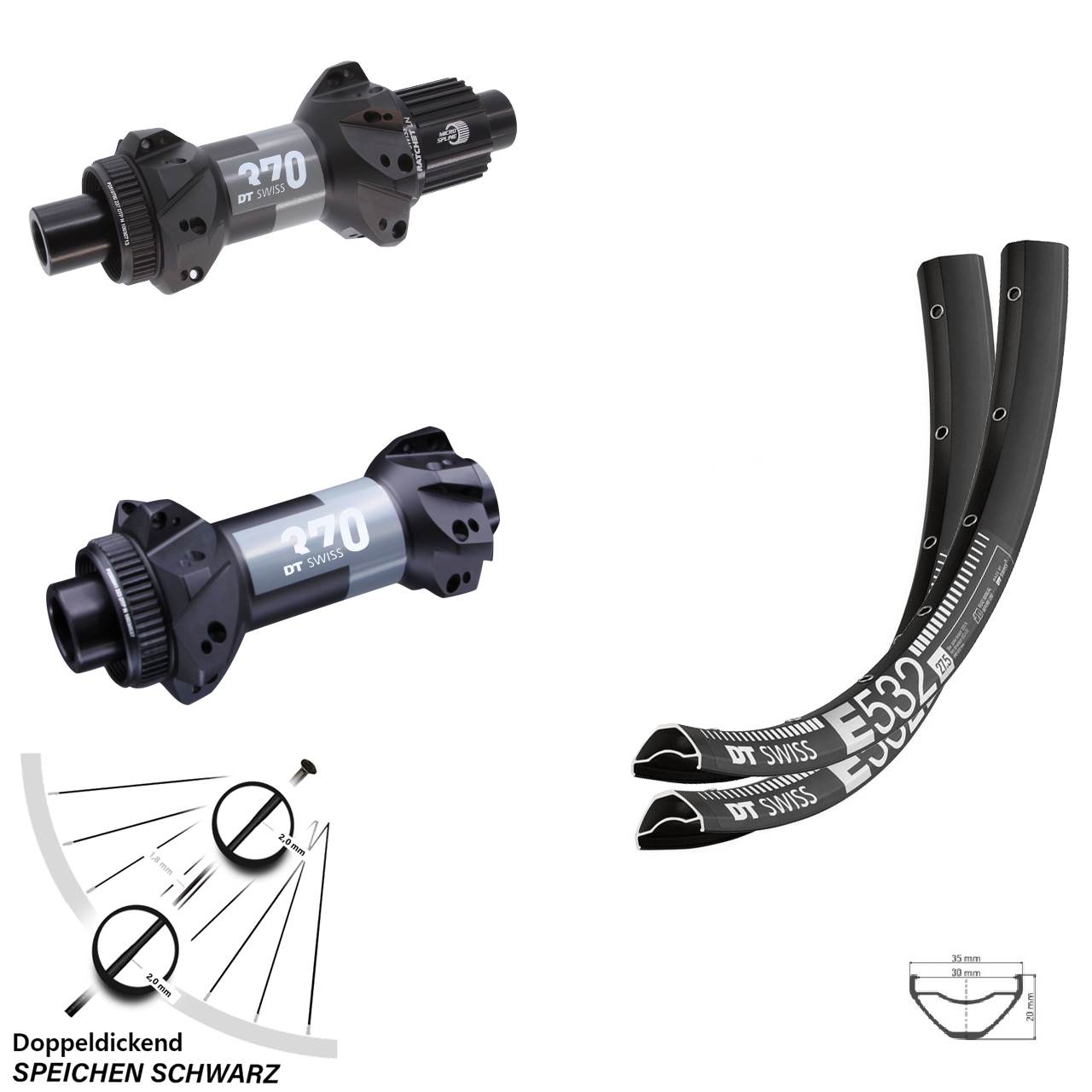 DT Swiss E532 370 Straightpull 29 Zoll Centerlock Laufradsatz 15x110 12x148 Micro Spline