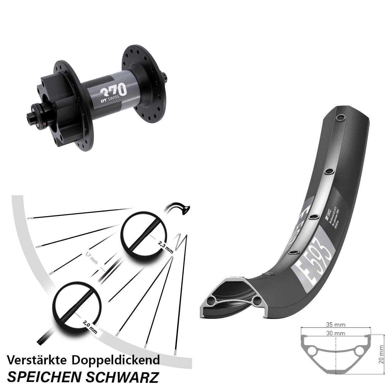 650B DT Swiss E593-370 6-Loch Vorderrad QR