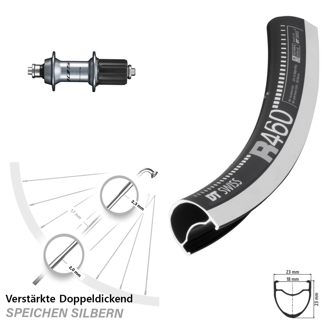 DT Swiss R 460 Shimano 105 28 Zoll Hinterrad QR 8-12 fach
