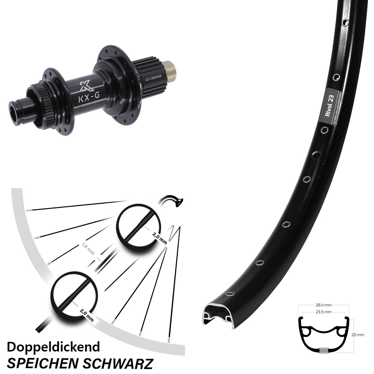 Hinterrad Centerlock 27,5 Zoll Ryde Rival 23 KX-G Shimano Micro Spline 12x142