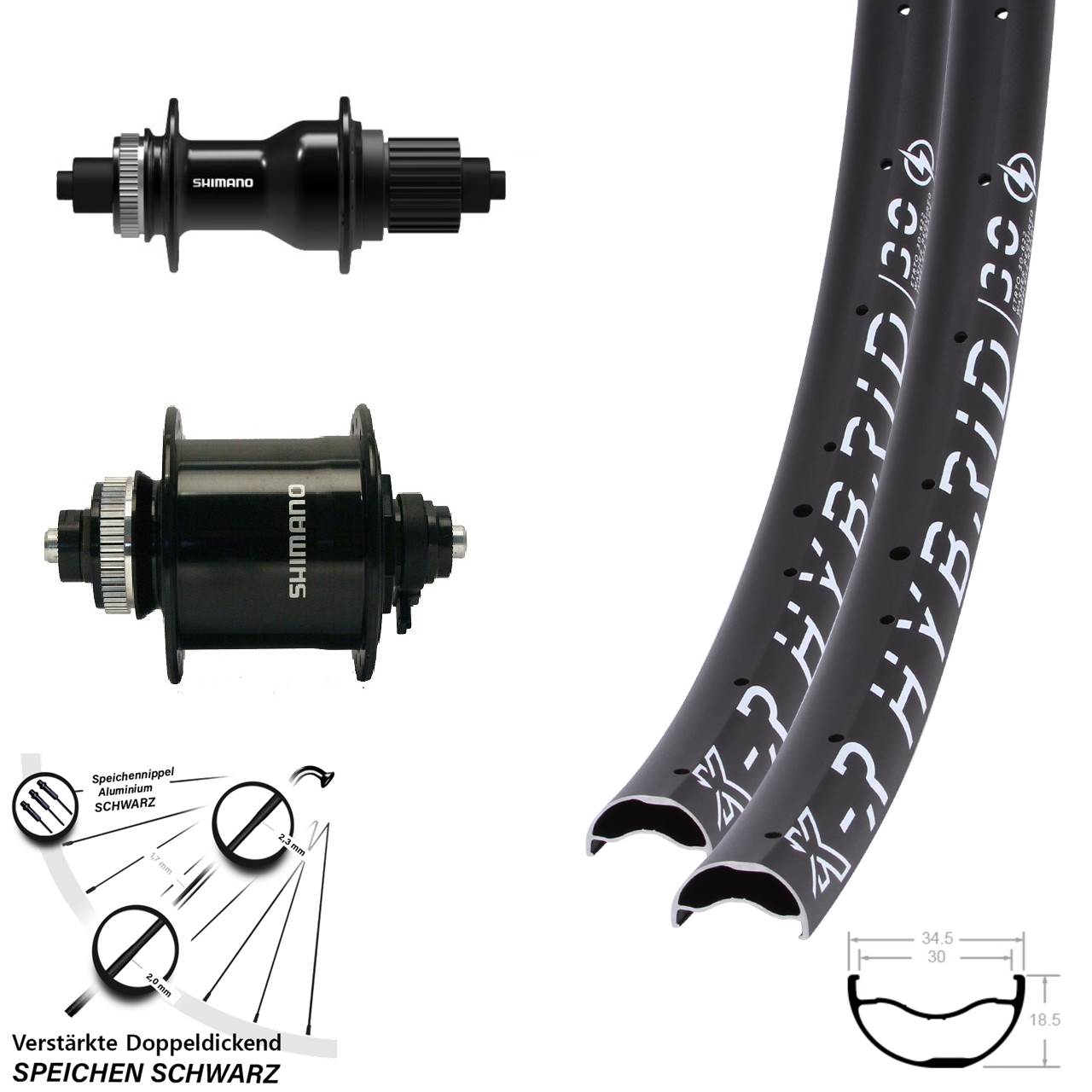 Disc Laufrad-Satz 29 Zoll KX-R Hybrid 30 Shimano DH-UR700 FH-QC500-MS Micro Spline QR