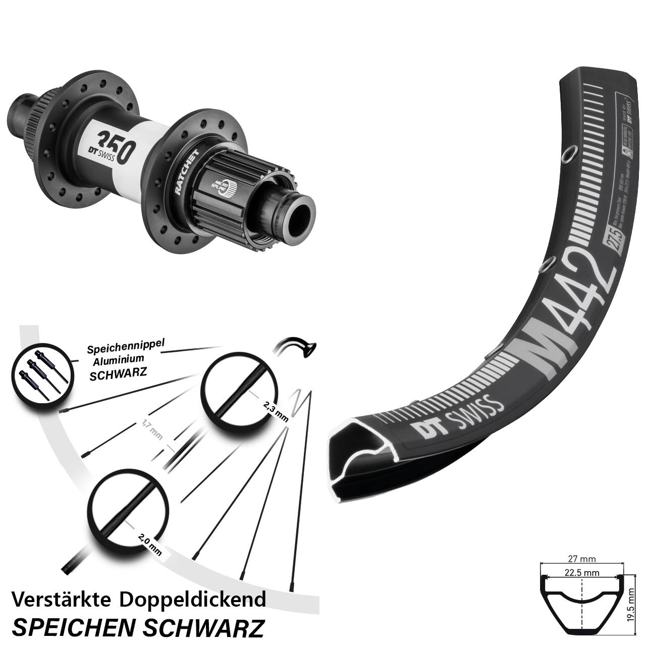 Hinterrad Centerlock 28-29 Zoll DT Swiss M 442-350 Micro Spline 12x142