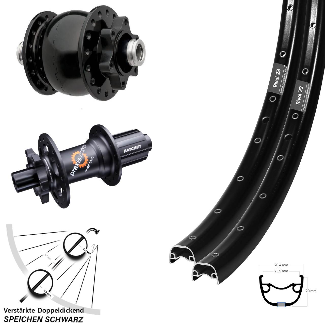 27,5 Zoll Ryde Rival 23 DT Swiss 350 SON 28 Disc Laufradsatz 12x100/142 8-11 fach HG