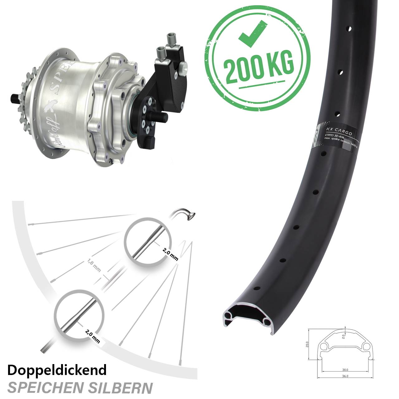 20 Zoll Hinterrad Rohloff Speedhub 500/14 TS OEM DB KX Cargo