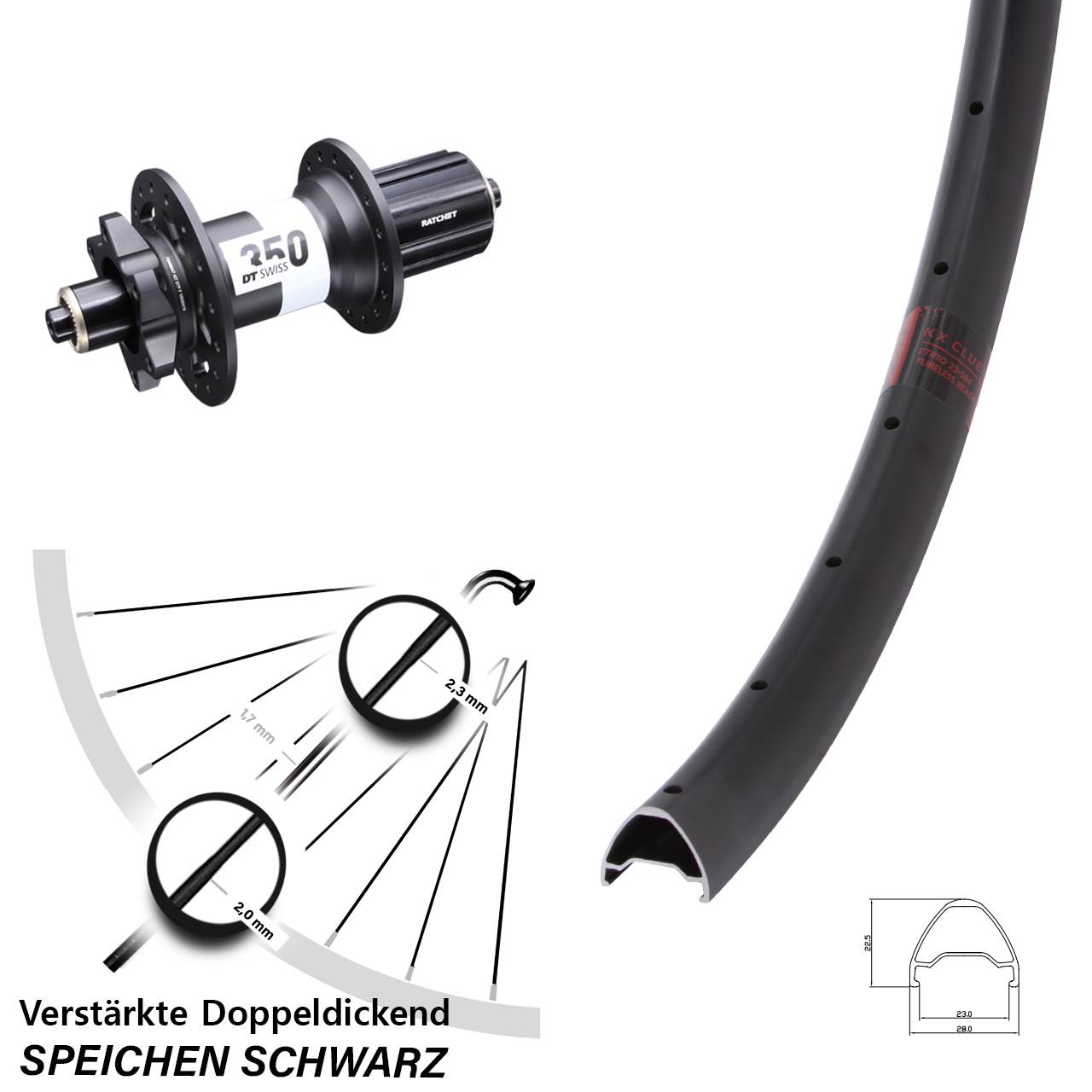 27,5 Zoll KX Clue DT Swiss 350 Disc Laufrad für Schnellspanner 8-11 fach HG