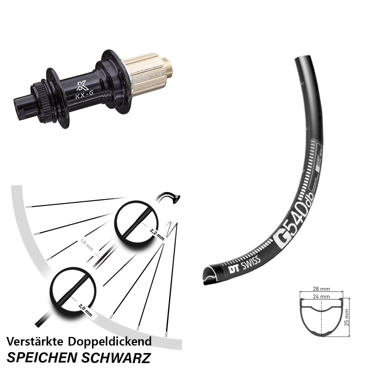 DT Swiss G 540 Hinteres Rad 28-29 Zoll Nabe KX-G 8-12 fach