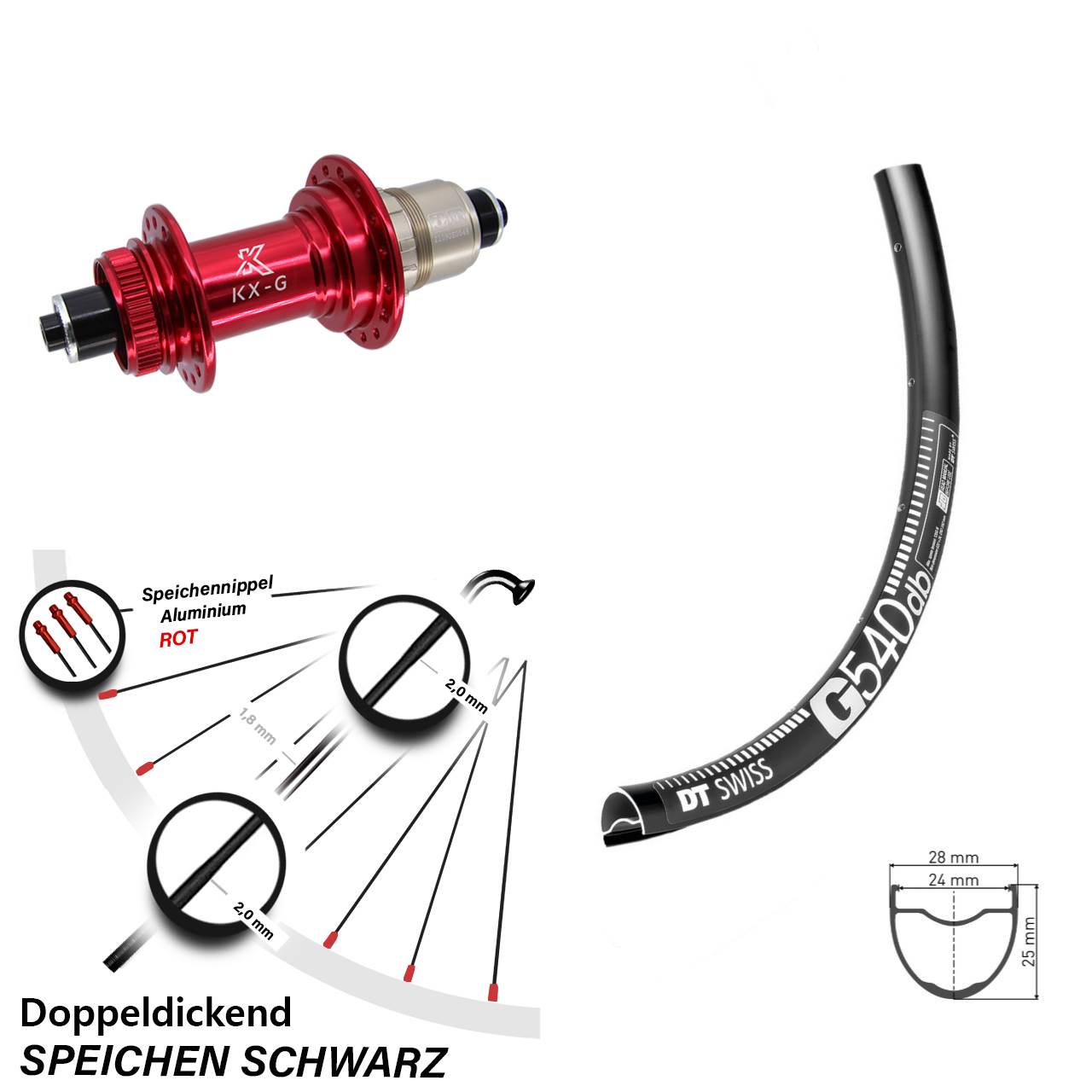 DT Swiss G540 KX-G rot XD-R 29 Zoll Disc Hinterrad für Schnellspanner