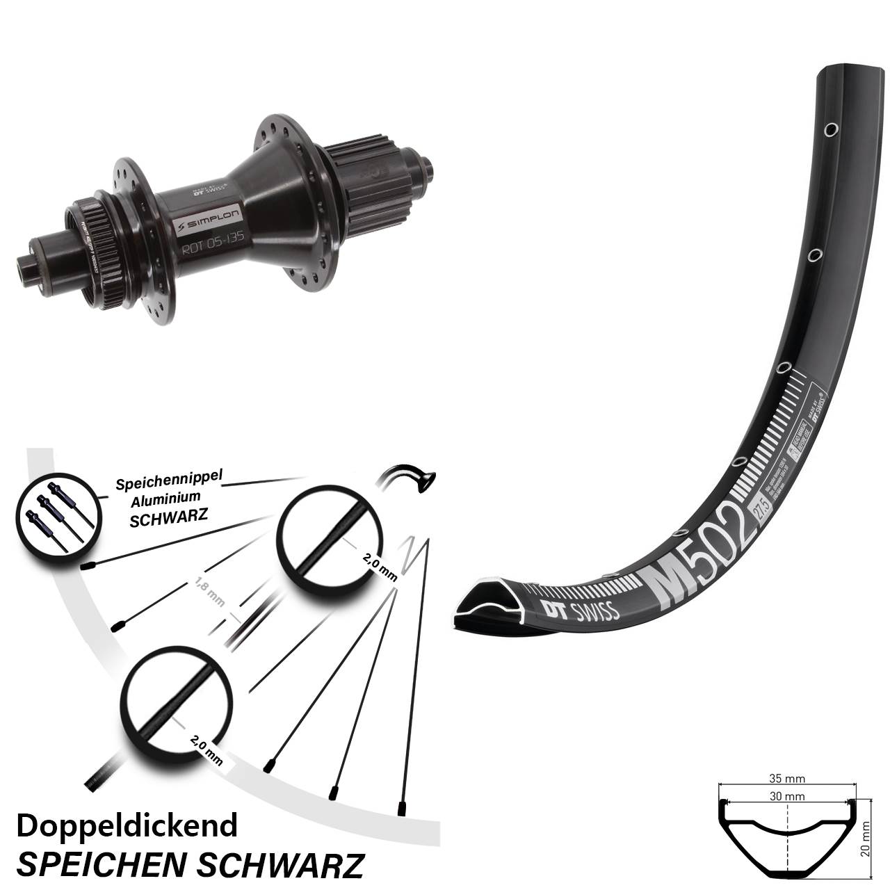 Hinterrad Centerlock QR 27,5 Zoll DT Swiss M502-370 Hybrid Micro Spline