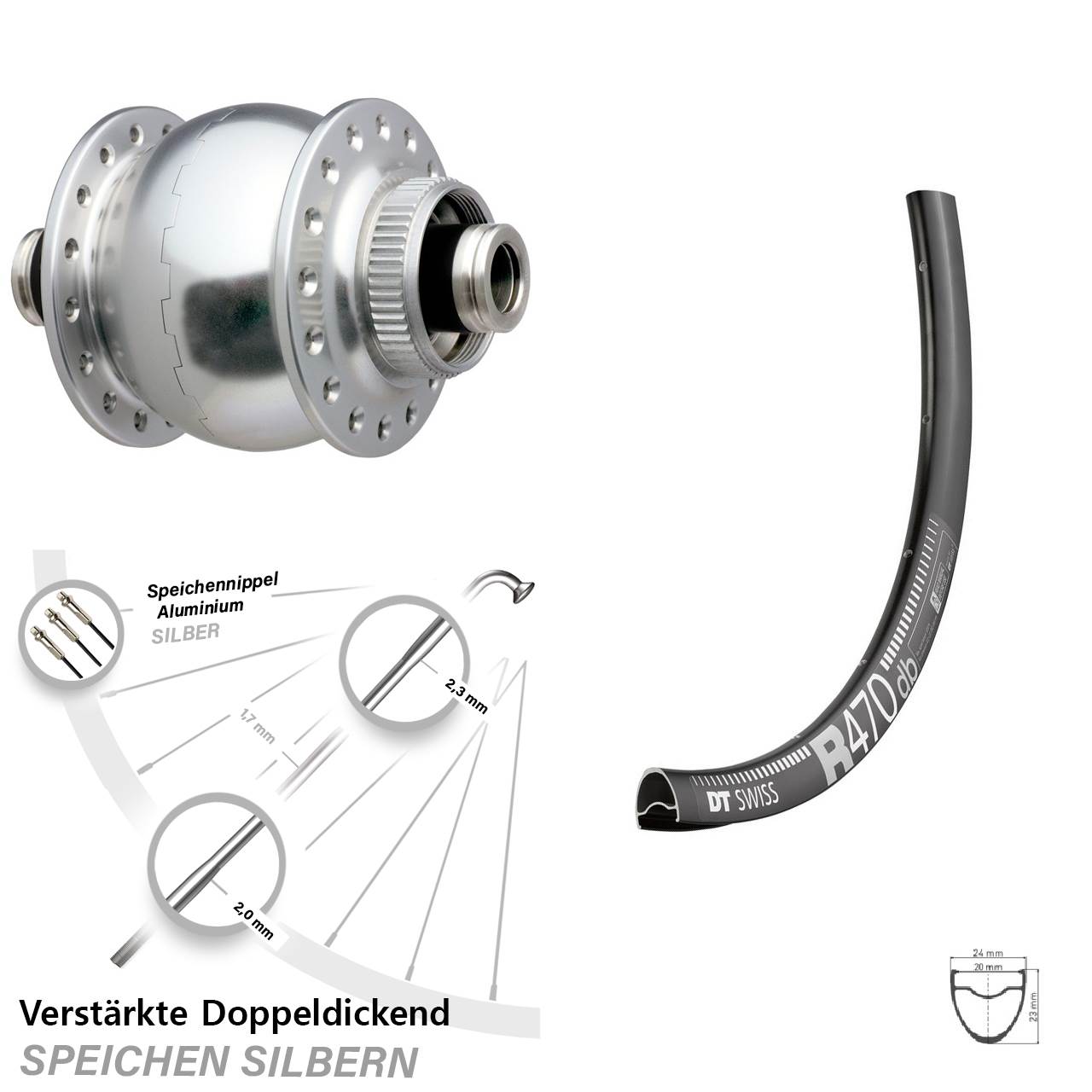 Disc Laufrad mit Nabendynamo 12x100 28 Zoll DT Swiss R 470 SON