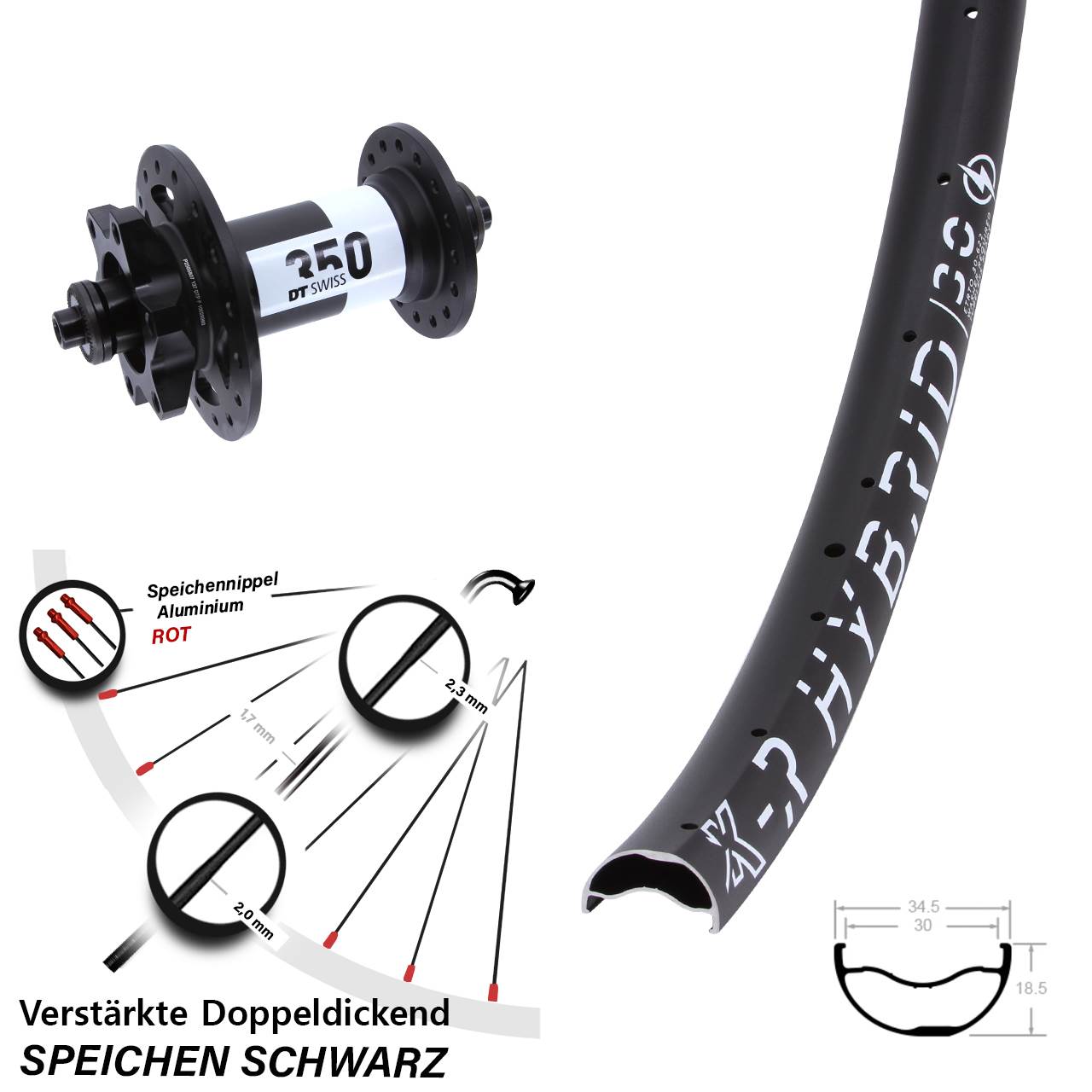 29 Zoll KX-R Hybrid 30 DT Swiss 350 Disc Laufrad für Schnellspanner