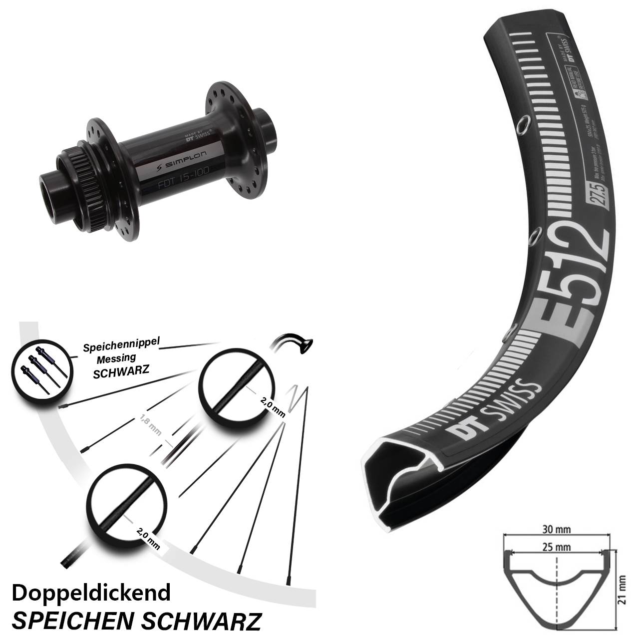 29 Zoll DT Swiss E 512-370 Vorderrad Centerlock 15x100