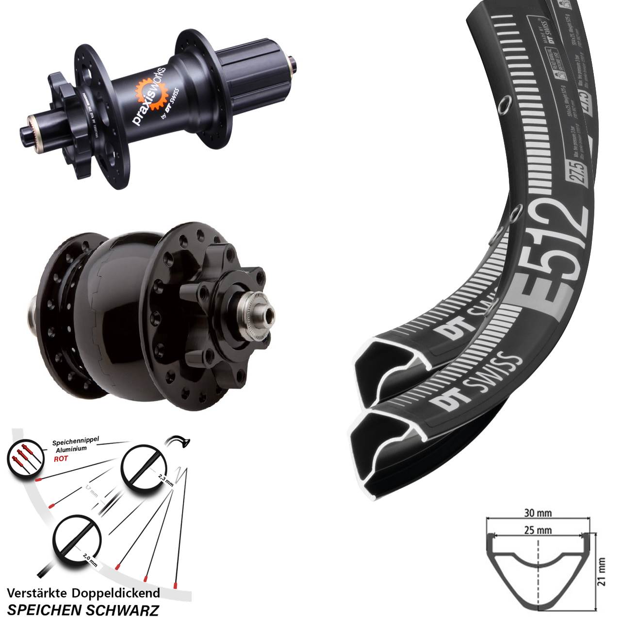 Disc Laufradsatz für Schnellspanner 29 Zoll DT Swiss E 512 350 QR SON 28 8-11 fach