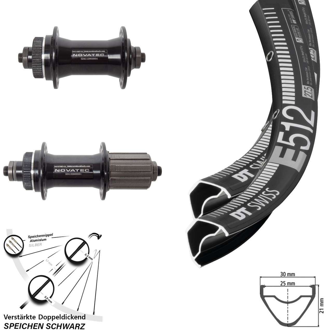 Centerlock Laufradsatz 29 Zoll DT Swiss E 512 Novatec D471 Novatec D472 8-12 fach HG QR