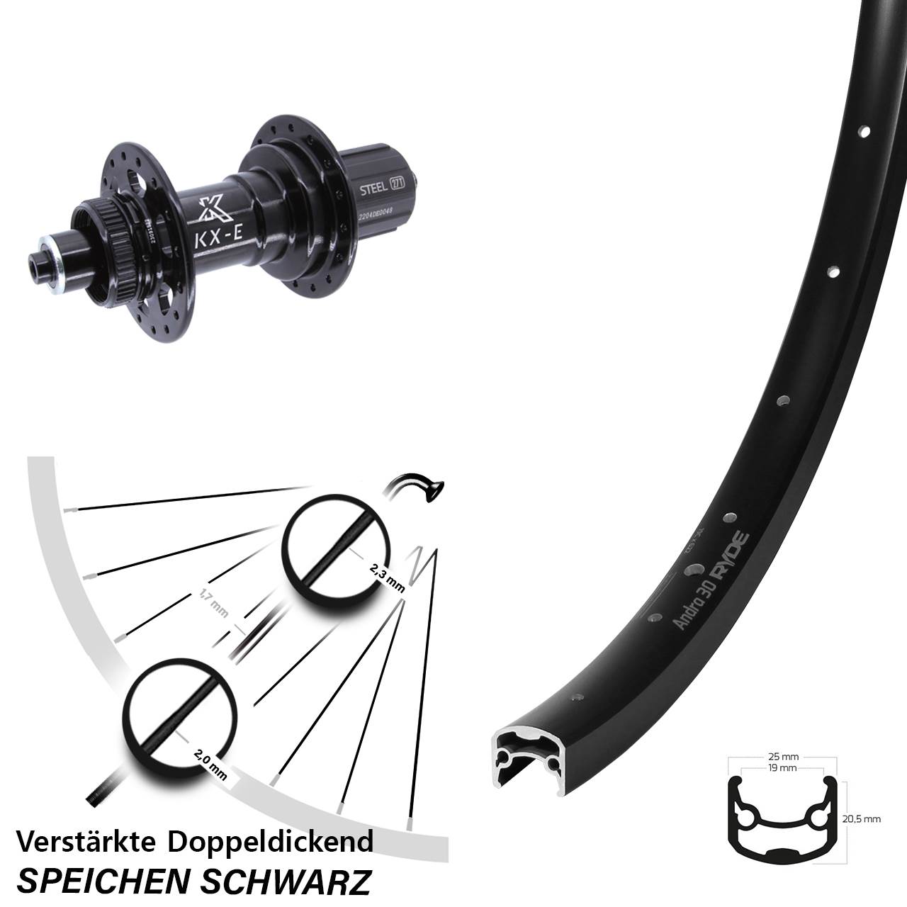 Hinterrad 5x141 Boost 28 Zoll Ryde Andra 30 Disc KX-E 8-12 fach HG