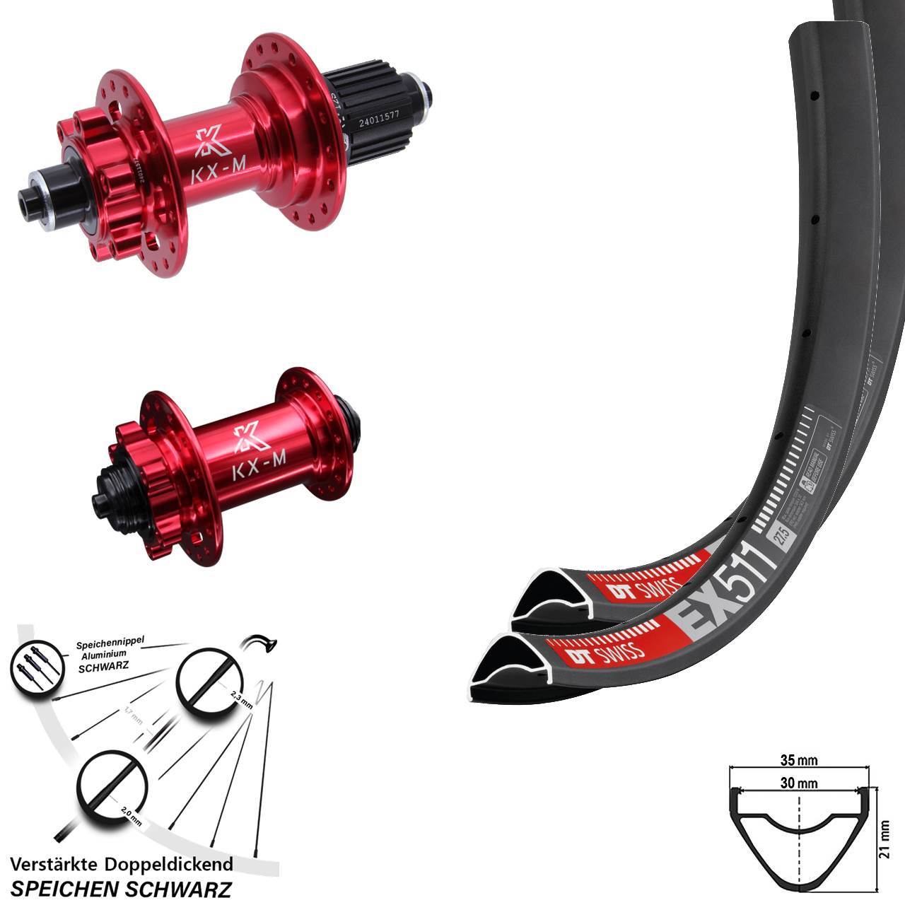 Disc Laufrad-Satz 29 Zoll DT Swiss EX 511 KX-M rot Micro Spline QR