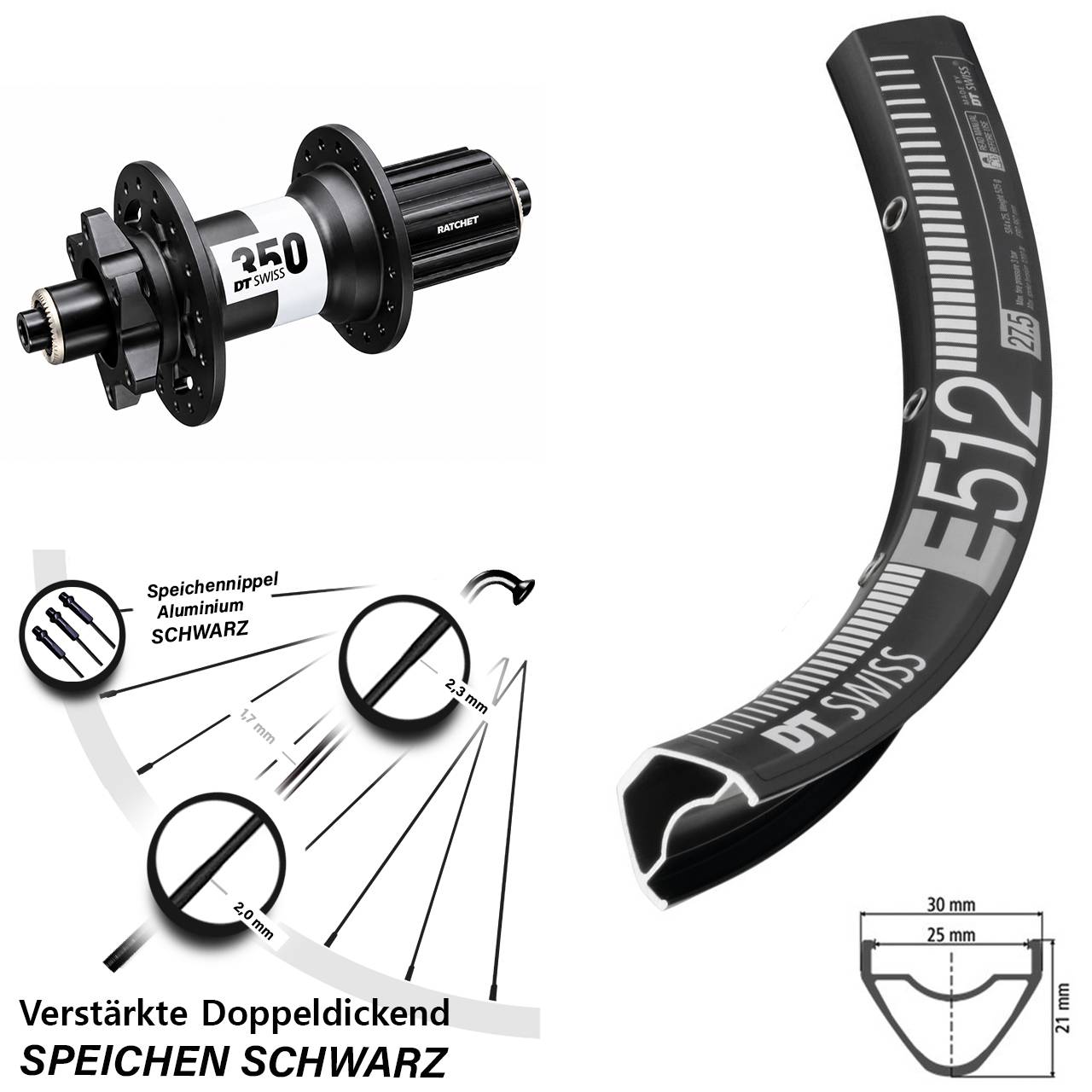 29 Zoll Hinterrad 6-Loch QR DT Swiss E 512-350 8-11 fach HG