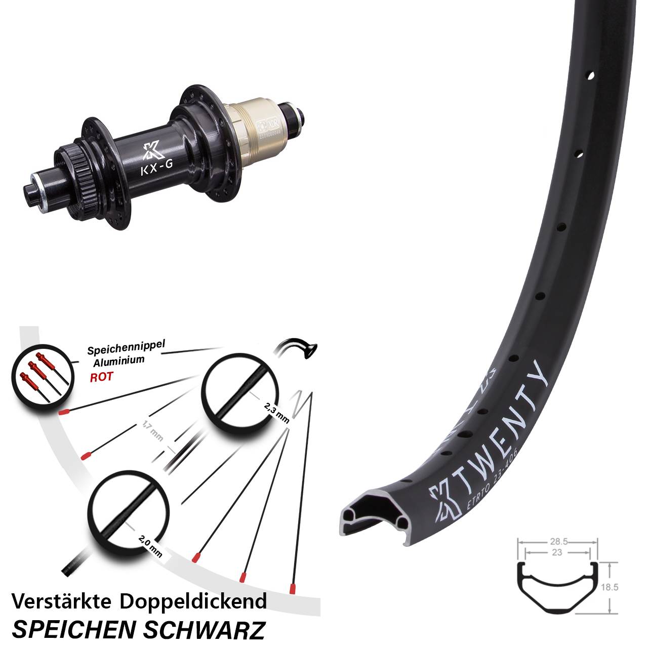 20 Zoll KX-G Twenty Centerlock Hinterrad für Schnellspanner XDR