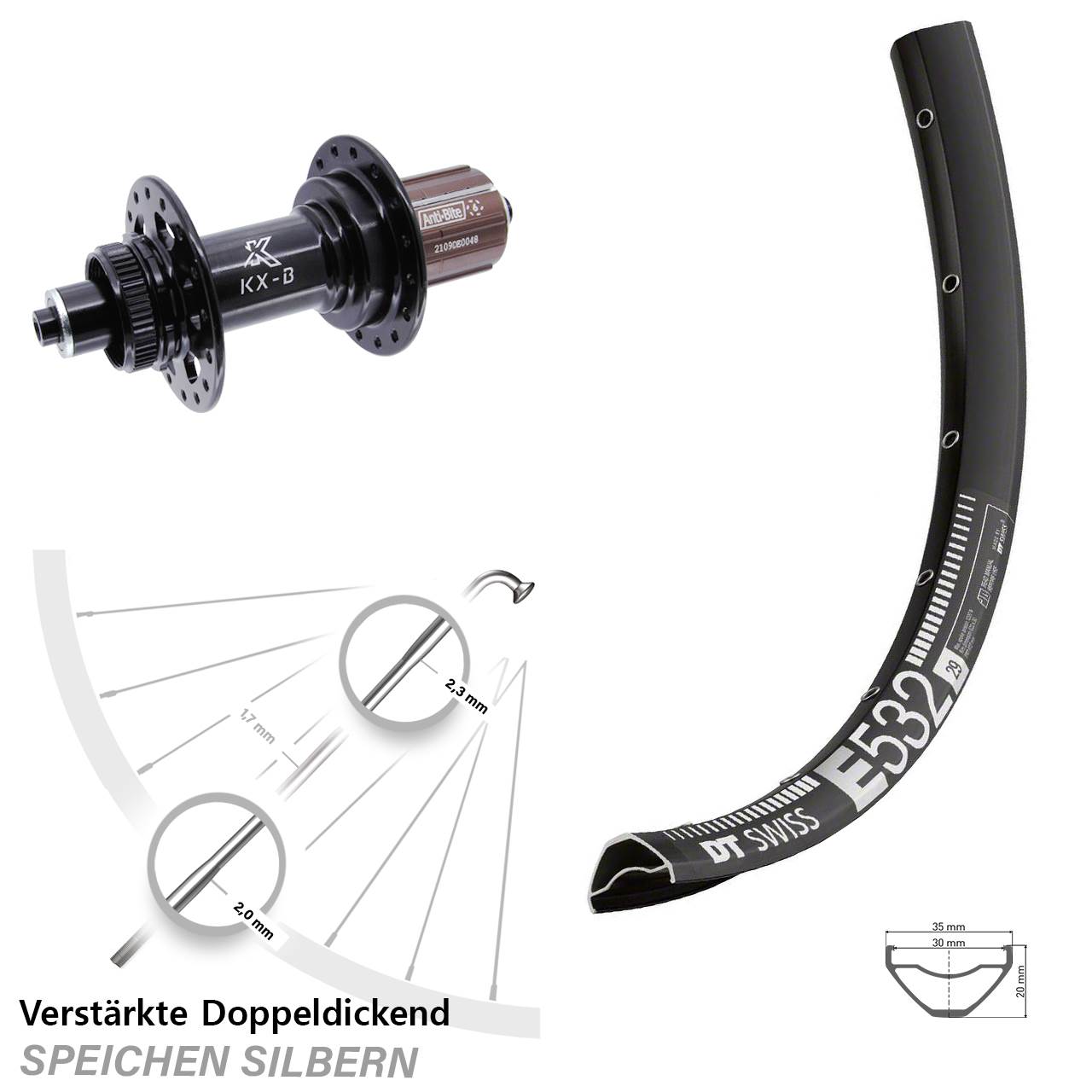 DT Swiss E532 KX-B 29 Zoll Hinterrad Centerlock für Schnellspanner Boost 8-12 fach