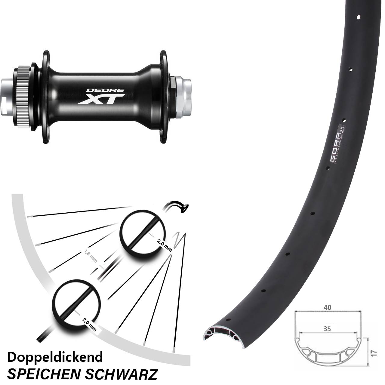 Boost Disc Laufrad 15x110 27,5 Zoll Gora 35 Shimano HB-M8010-B