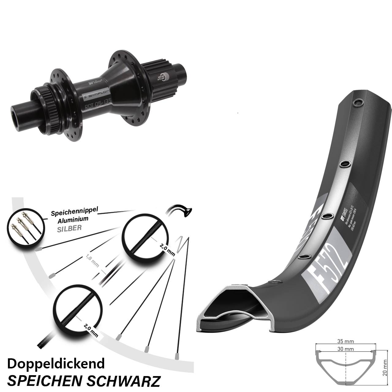 DT Swiss F572-370 Hybrid 29 Zoll Centerlock Hinterrad 12x142 Shimano Micro Spline