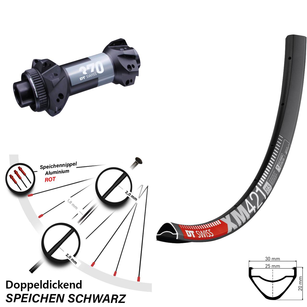 29 Zoll Vorderrad DT Swiss 370 Boost 15x110 mm Straightpull XM 421 Centerlock