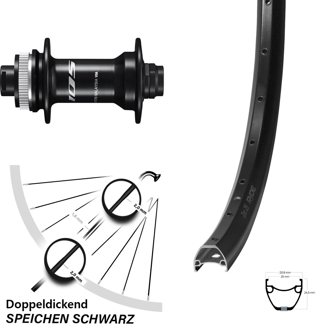 Ryde ZAC 25 Shimano HB-R7070 28-29 Zoll Centerlock Vorderrad 12x100