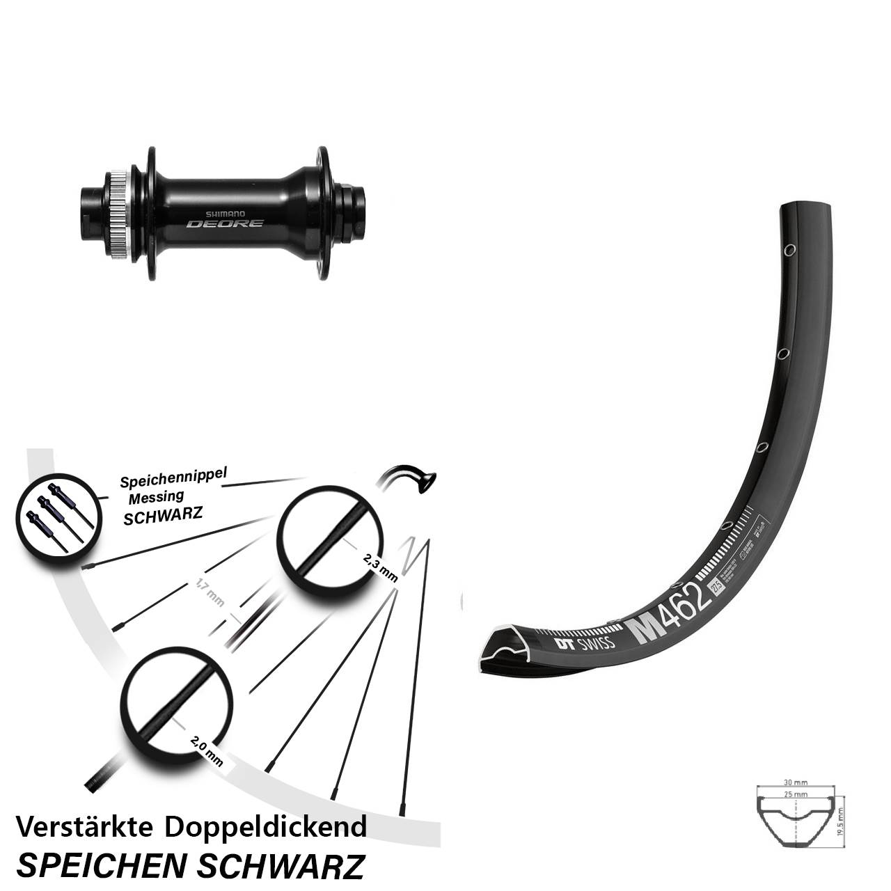 DT Swiss M 462 Shimano Deore 27,5 Zoll Centerlock Vorderrad 15x110 Boost