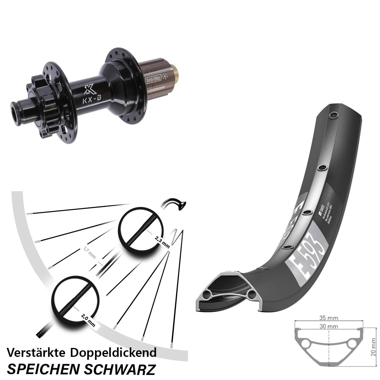 Hinterrad 6-Loch 27,5 Zoll DT Swiss E 593 KX-B 8-11 fach HG 12x148