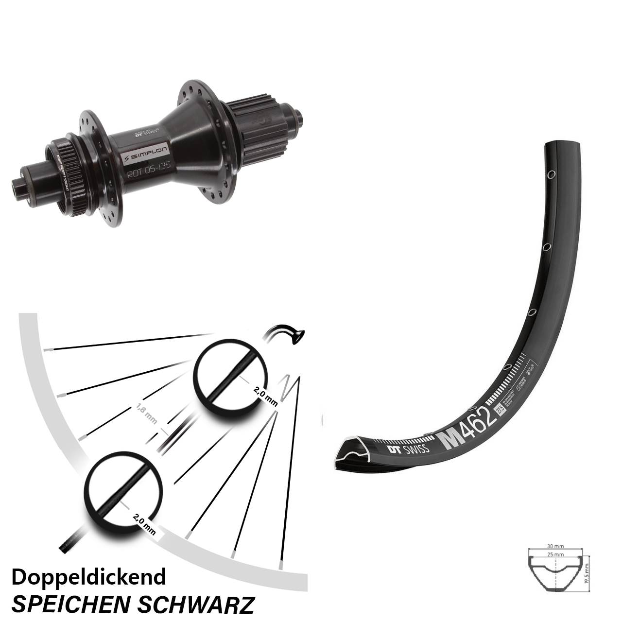 Disc Hinterrad QR 27,5 Zoll DT Swiss M 462-370 Hybrid Shimano Micro Spline