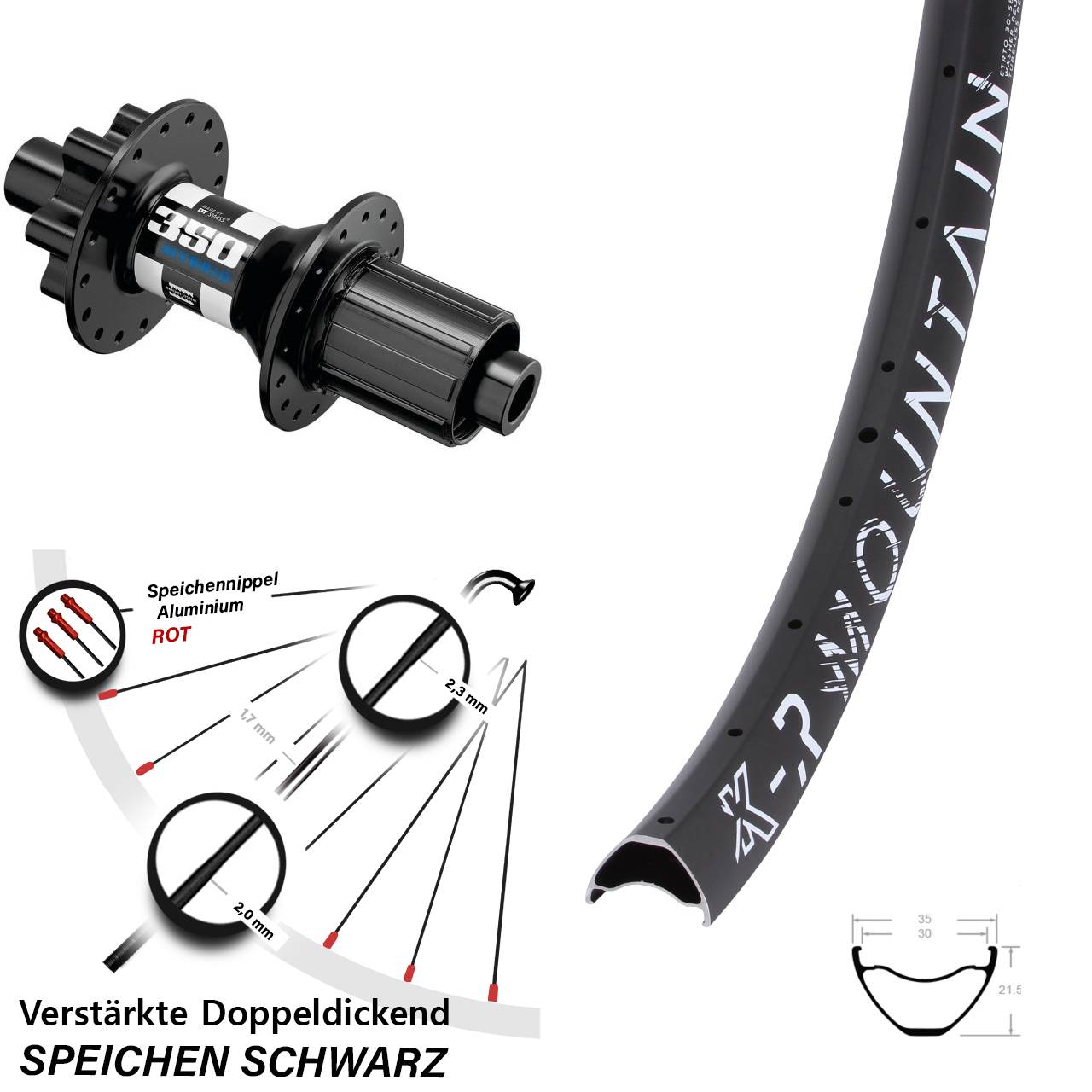 Hinterrad 6-Loch 27,5 Zoll KX-R Mountain DT Swiss 350 Hybrid 8-11 fach 12x148