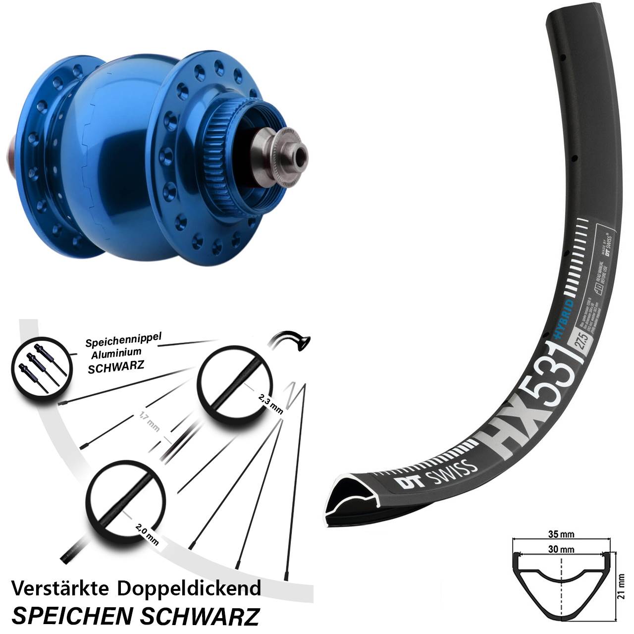 SON 28 blau DT Swiss HX 531 29 Zoll Centerlock Dynamovorderrad QR