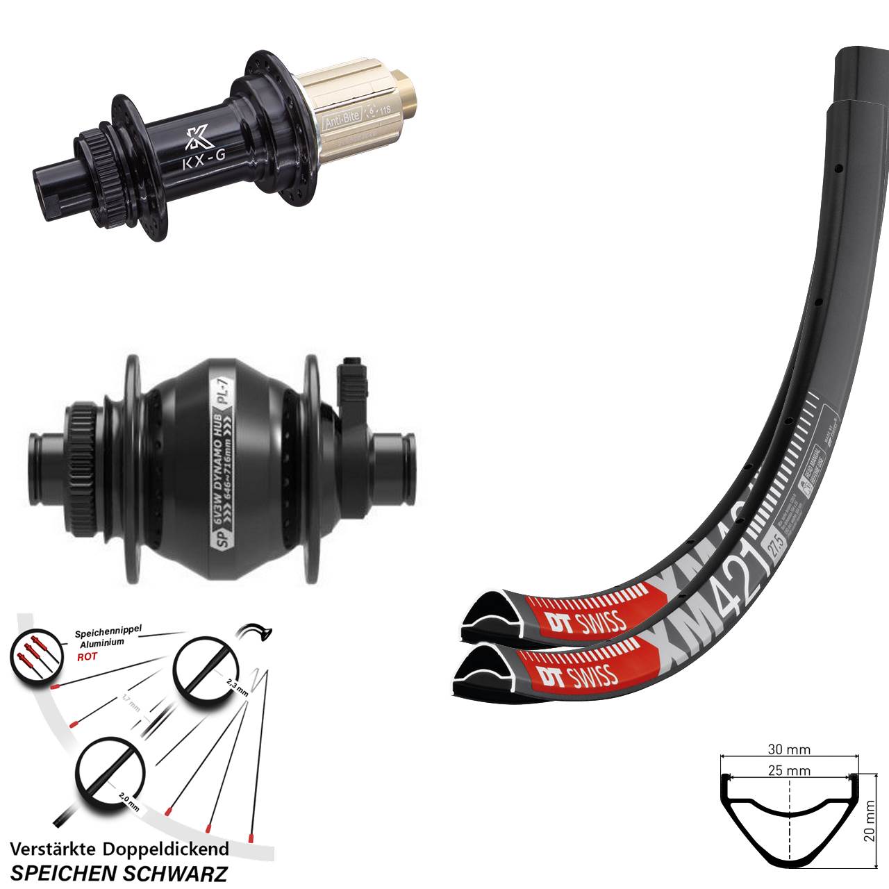 Centerlock Laufradsatz 12x100/142 27,5 Zoll DT Swiss XM421 KX-G Shutter PL-7 8-12 fach HG