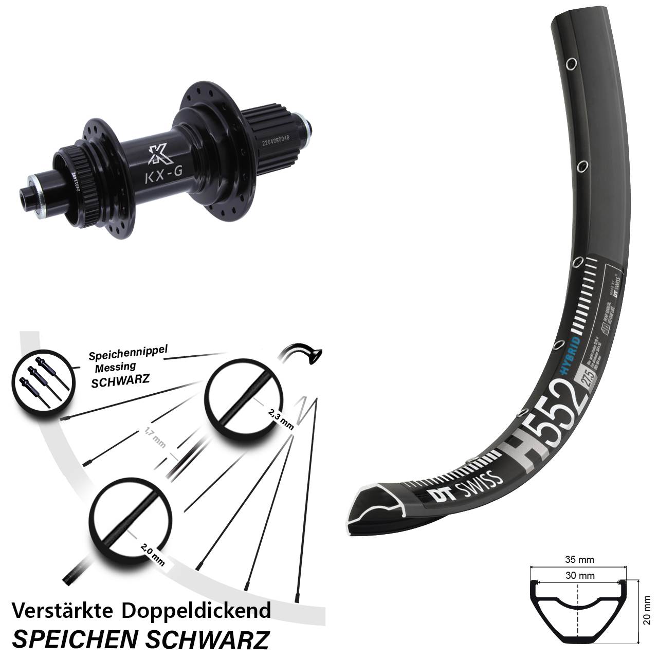 Hinterrad Centerlock QR 29 Zoll DT Swiss H552 KX-GS verstärkt Shimano Micro Spline