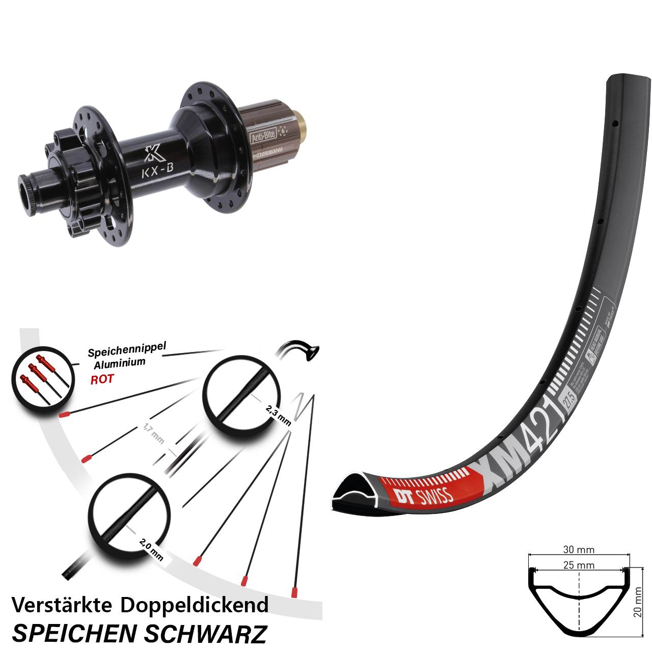 DT Swiss XM421 KX-B 27,5 Zoll 6-Loch Hinterrad 12x148 Boost 8-11 fach