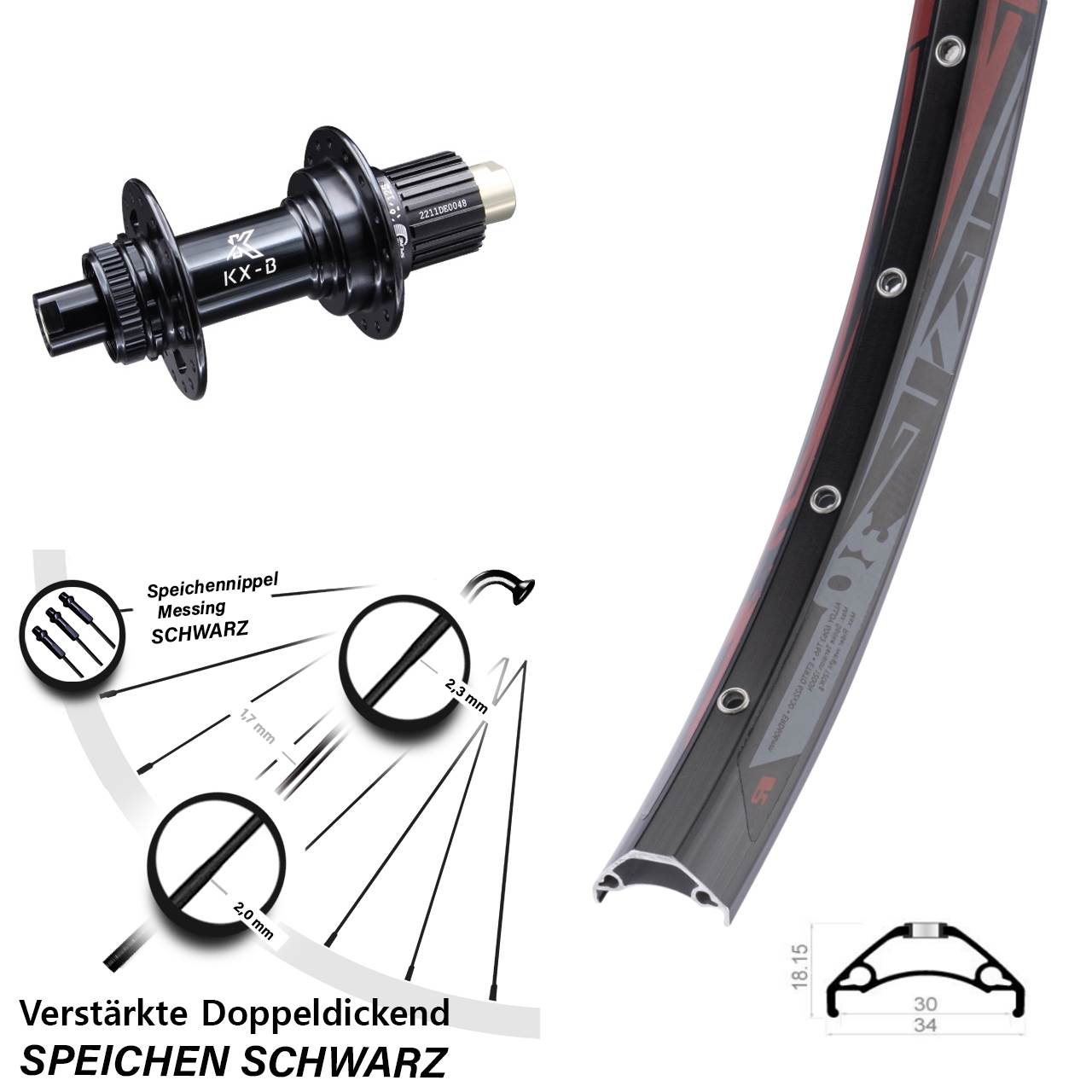 Rodi TRYP 30 KX-B 29 Zoll Disc Hinterrad 12x148 Boost Shimano Micro Spline