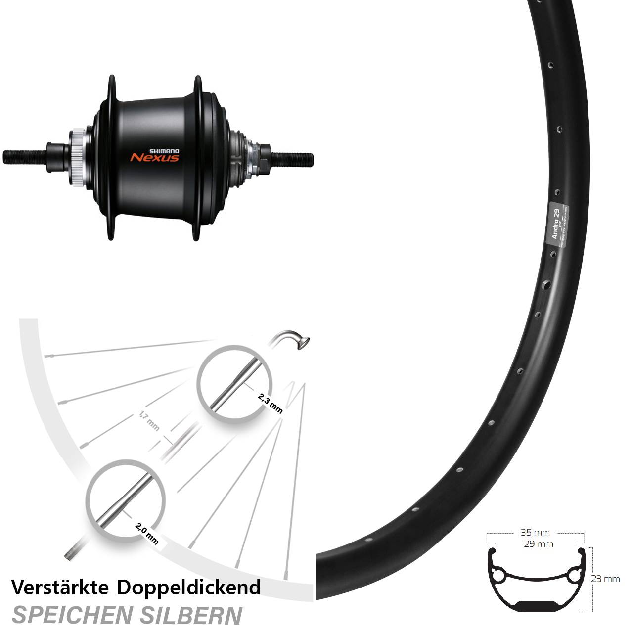 28 Zoll Ryde Andra 29 Hinterrad Shimano Nexus 7-Gang Centerlock