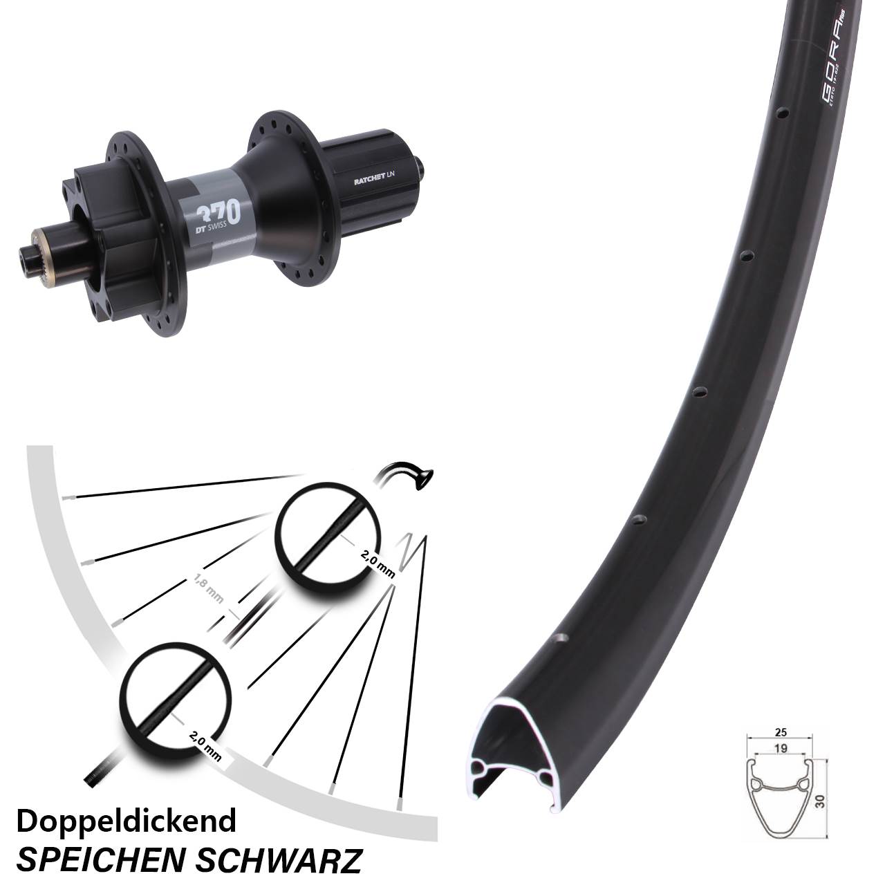 Hinterrad 6-Loch QR 28 Zoll Gora Plus DT Swiss 370 8-11 fach HG
