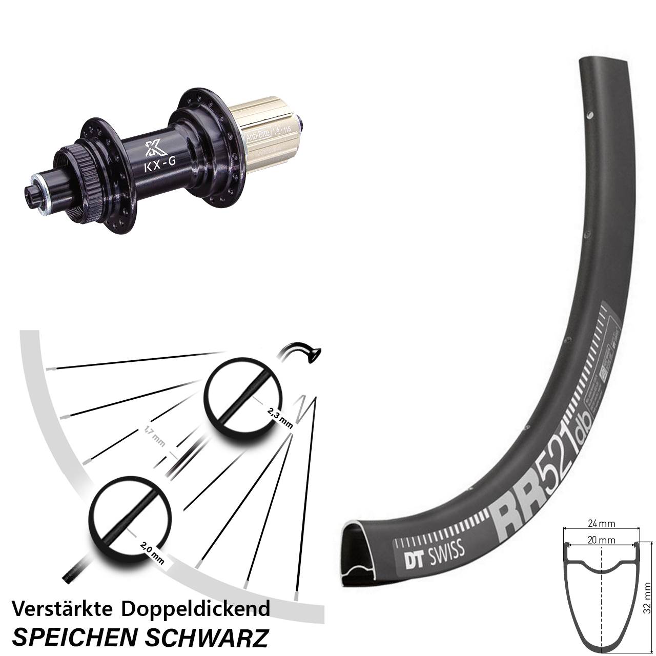 Hinterrad Centerlock QR 28 Zoll DT Swiss RR521 KX-G 8-12 fach HG