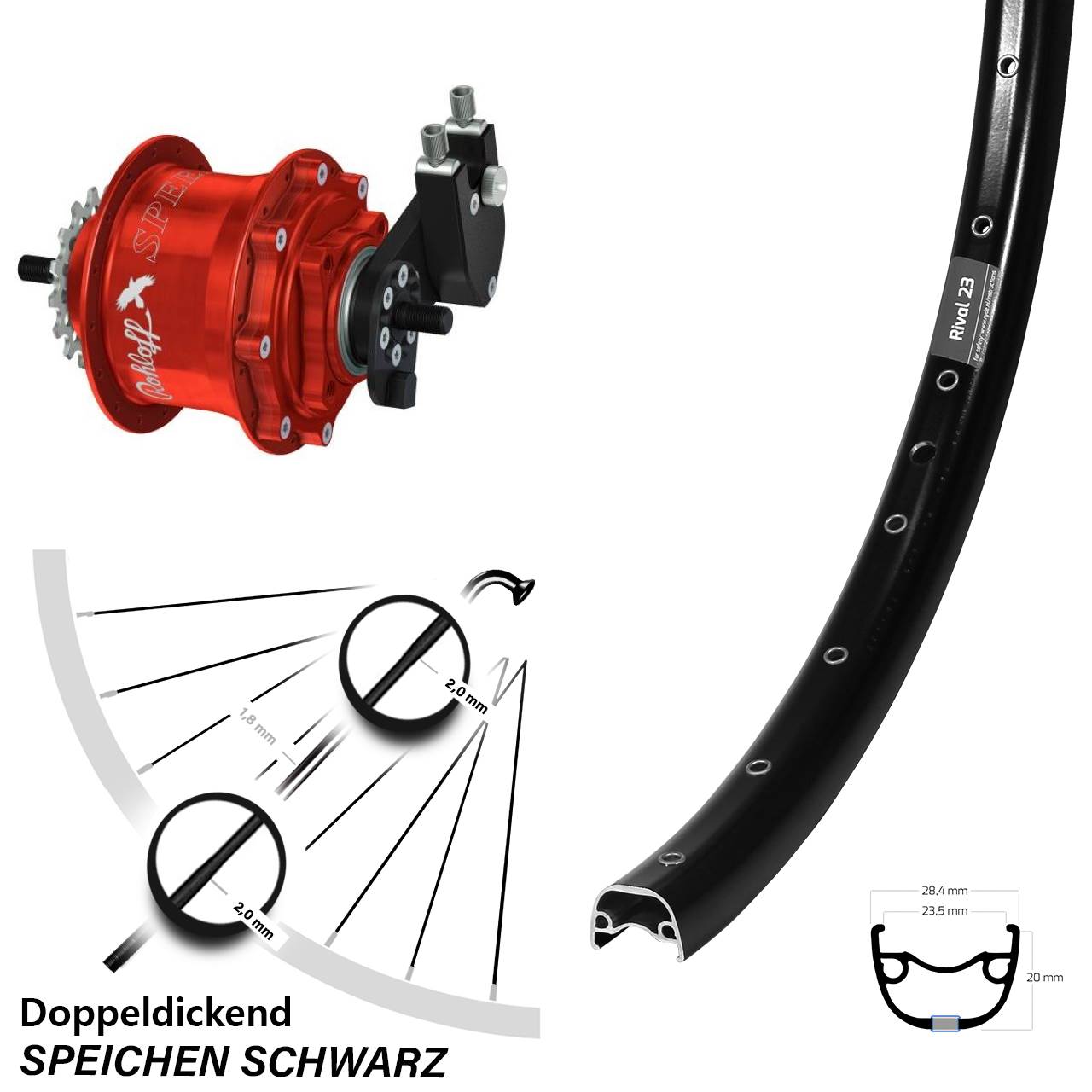 Ryde Rival 23 Rohloff Speedhub 500/14 TS DB OEM rot 650B Disc Hinterrrad