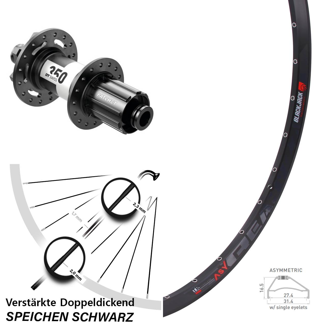 Boost Disc Laufrad 12x148 27,5 Zoll Rodi Ready 27 DT Swiss 350 Ratchet 36 8-11 fach HG