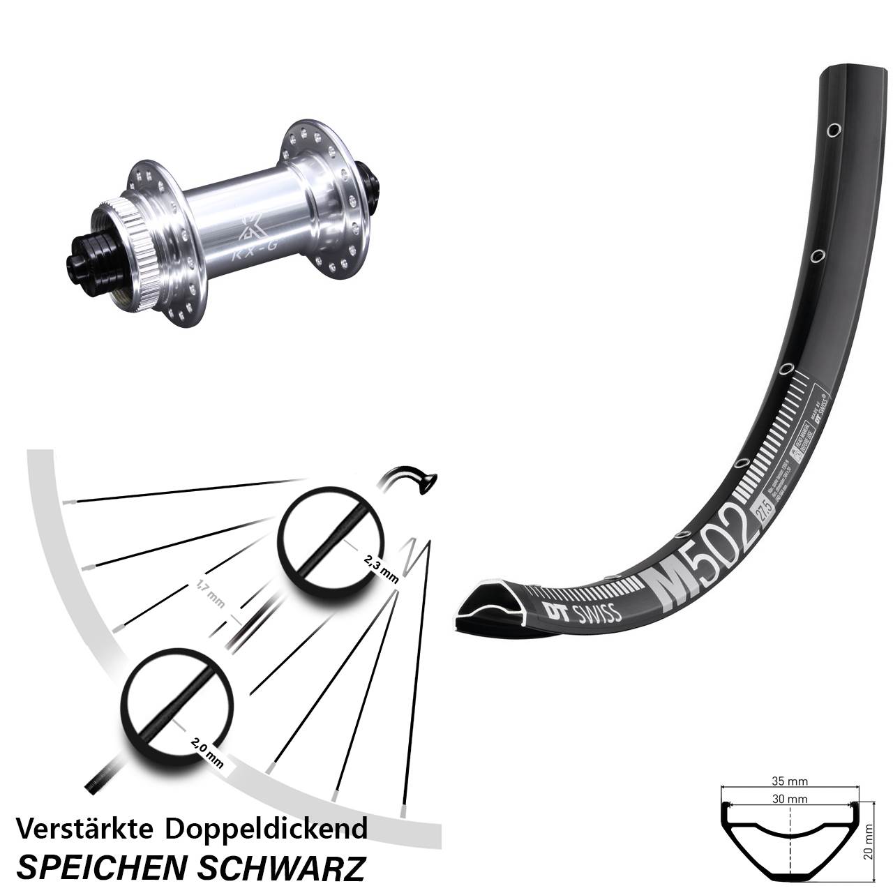 Disc Laufrad für Schnellspanner 29 Zoll DT Swiss M502 KX-G