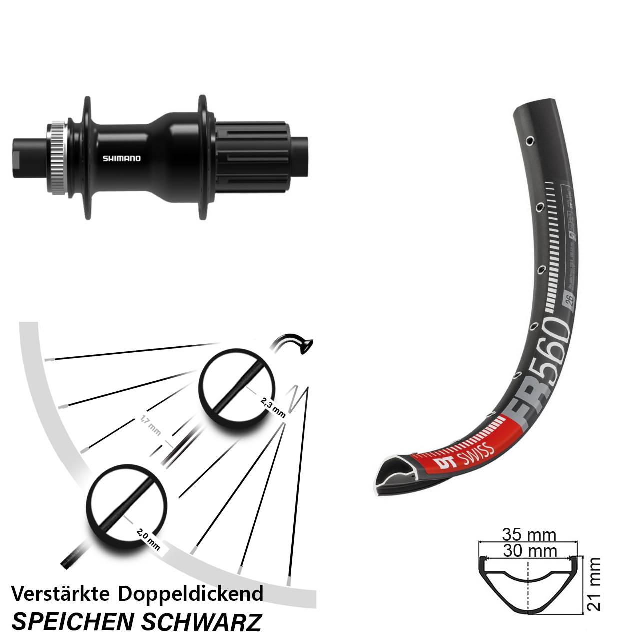 Hinterrad 26 Zoll DT Swiss FR 560 Disc Shimano FH-TC500-HM-B Boost