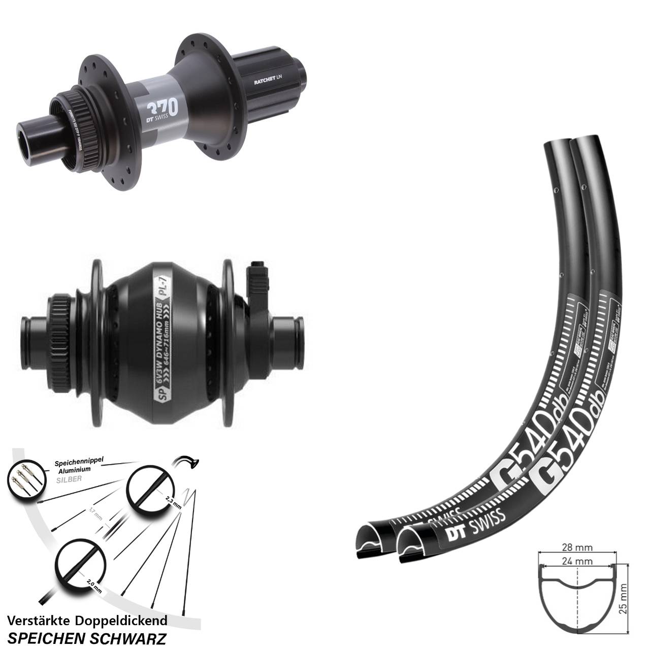 28 Zoll DT Swiss G 540 370 Shutter PL-7 Centerlock Laufradsatz 12x100/142 11-12 fach HG