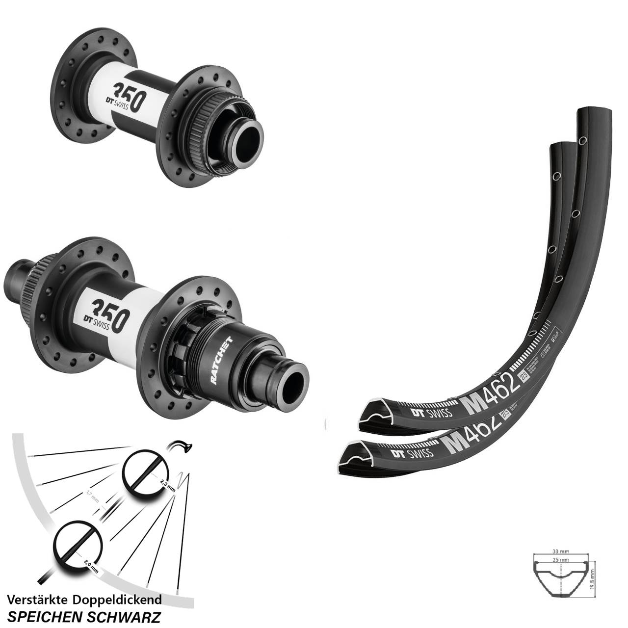 Disc Laufradsatz 15x100 12x142 27,5 Zoll DT Swiss M462-350 SRAM XD Centerlock