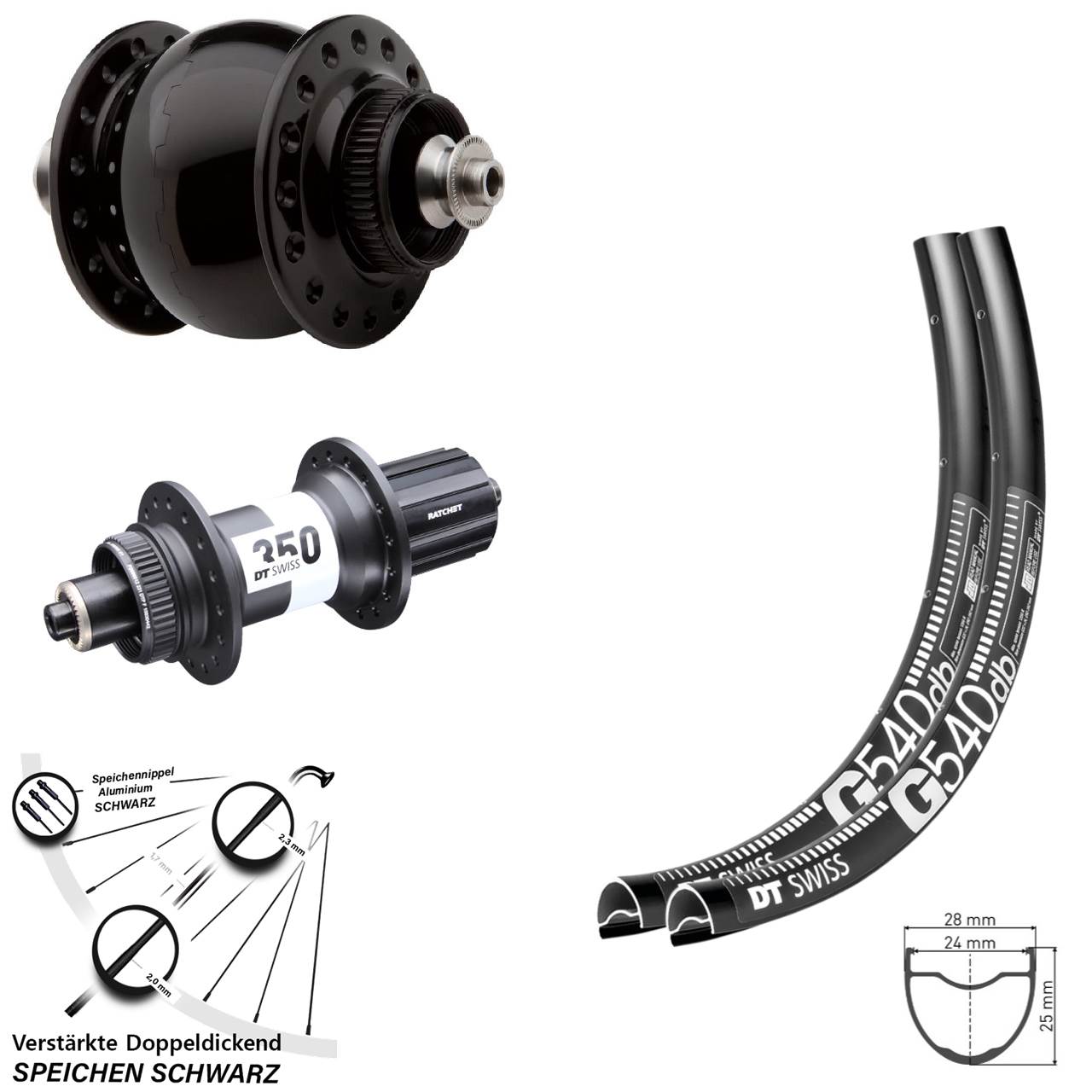 DT Swiss G540-350 Road SON 28-29 Zoll Laufradsatz für Schnellspanner 11-12 fach