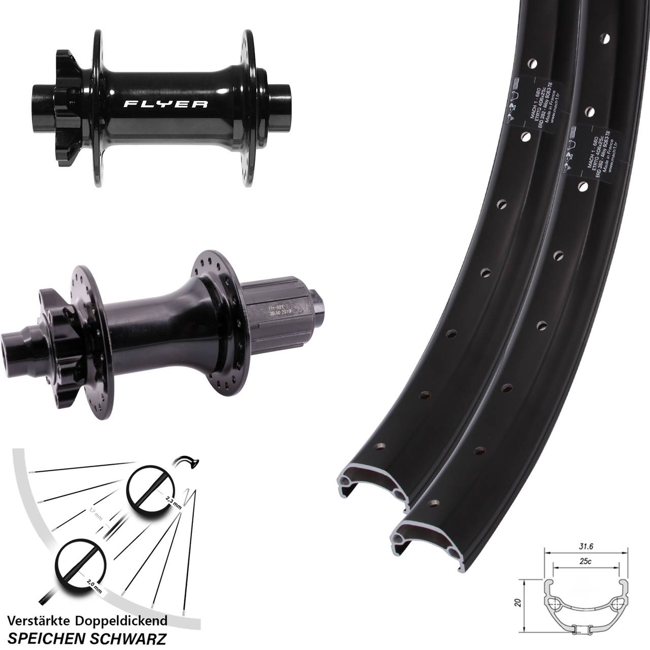 20 Zoll Mach1 Kargo Formula DC711 ECT-148S 6-Loch Laufradsatz 15x110 12x148 8-11 fach HG