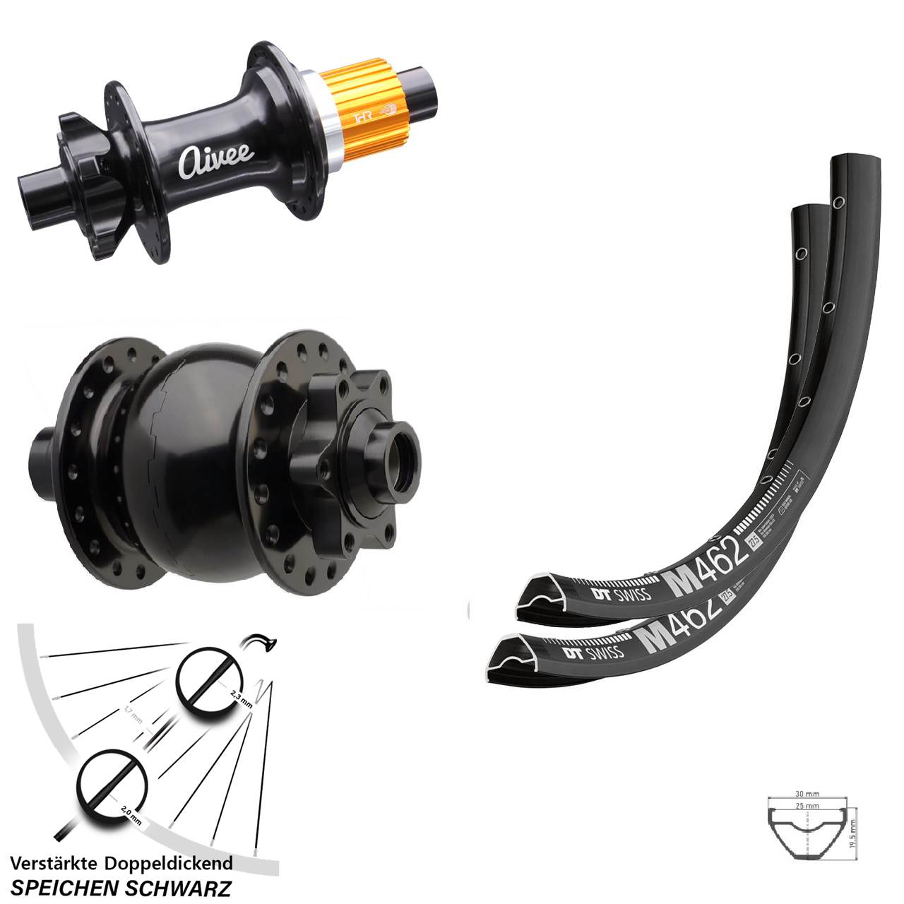 DT Swiss M462 Aivee SON 28 29 Zoll Disc Laufrad-Satz 15x110 12x148 Micro Spline