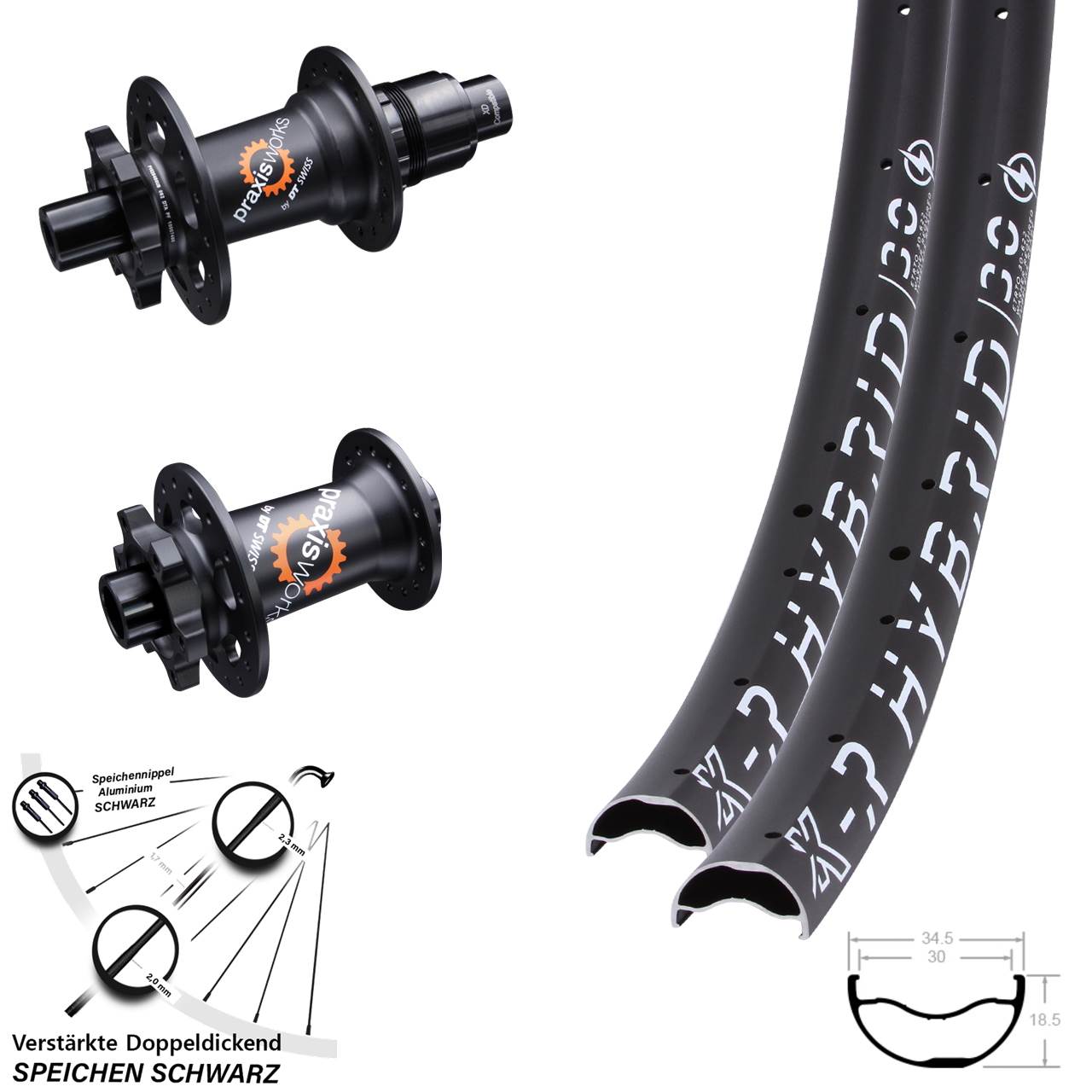 6-Loch Laufradsatz 12x100/142 29 Zoll KX-R Hybrid 30-350 DT Swiss 350 SL SRAM XD